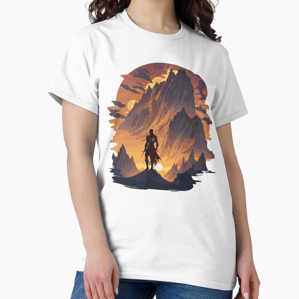 Warrior in the mountains,T-Shirt, crew neck, generous fit by AstorDWorkshop