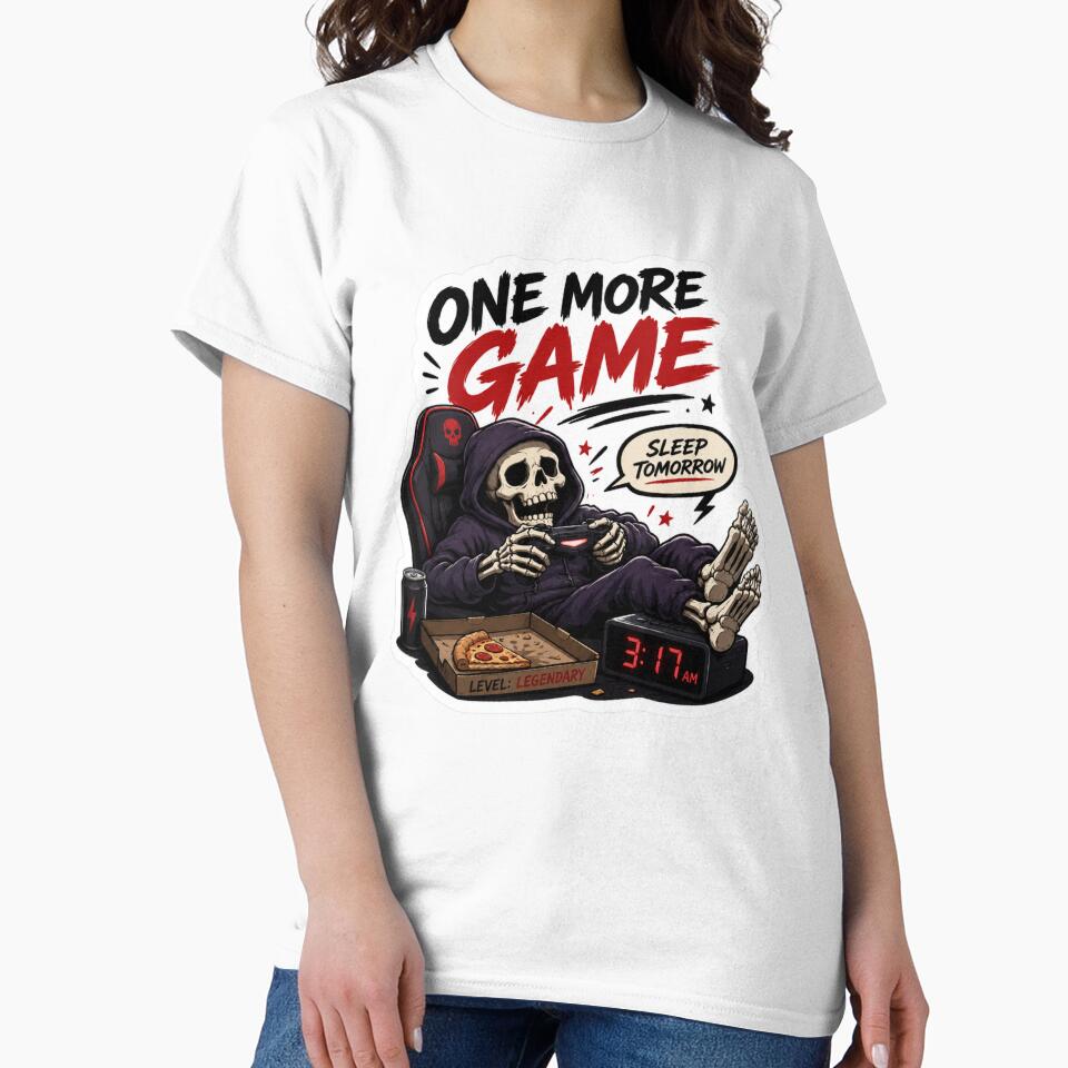 One More Game Sleep Tomorrow Funny Skeleton Gamer Gaming Quote by extrisiceye