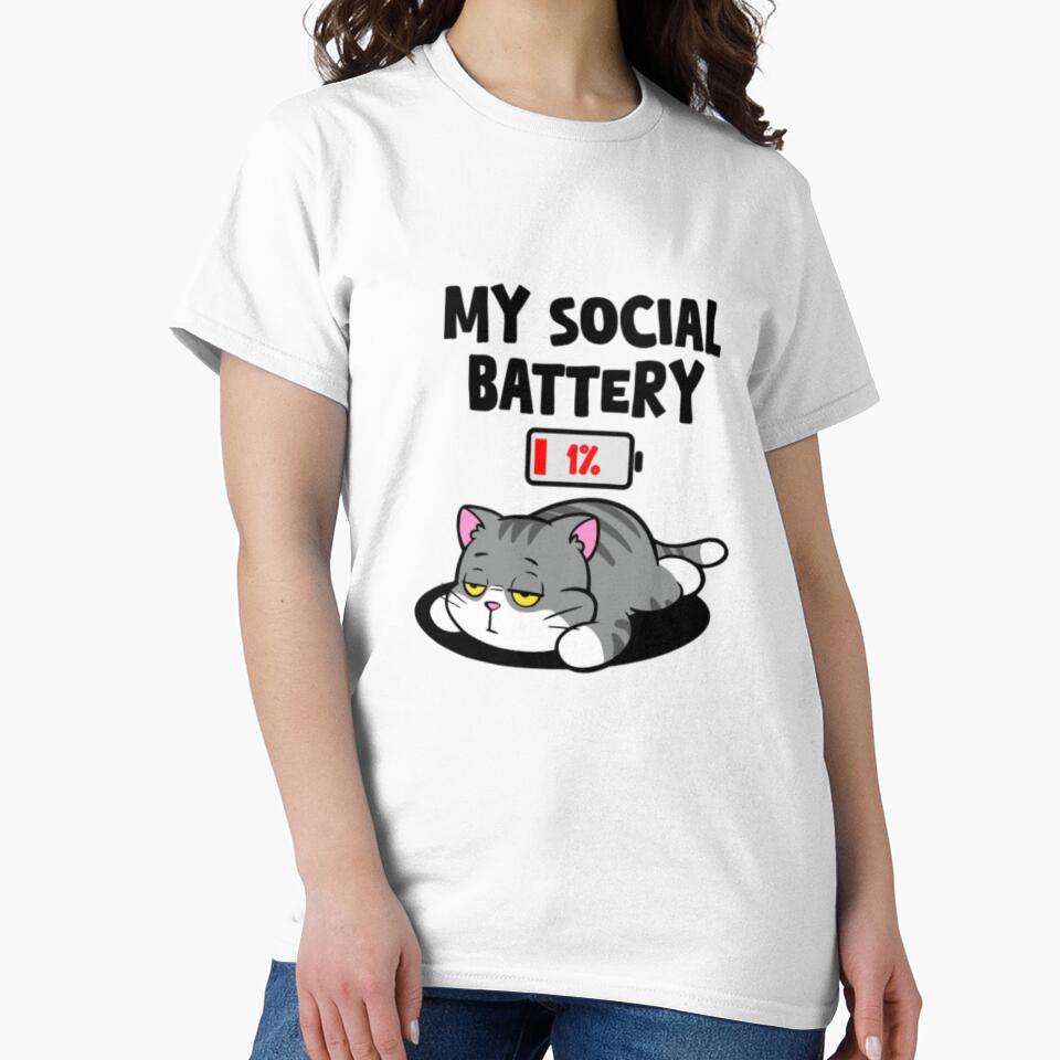 My Social Battery 1% Funny Introvert Cat Cute Cat Sticker by Cute-Corne