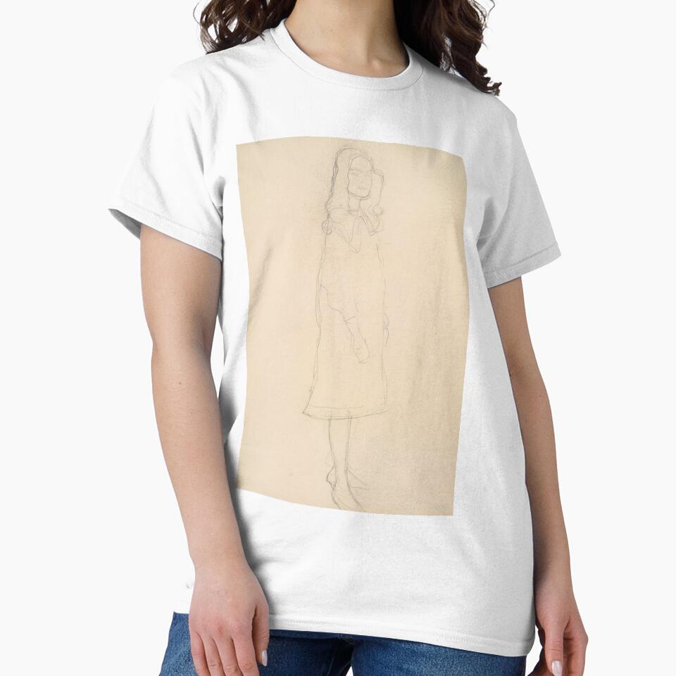 Standing Girl in Coat Study for the Portrait Mäda Primavesi by Gustav Klimt: Minimalist Line Art Poster by artofuniverse