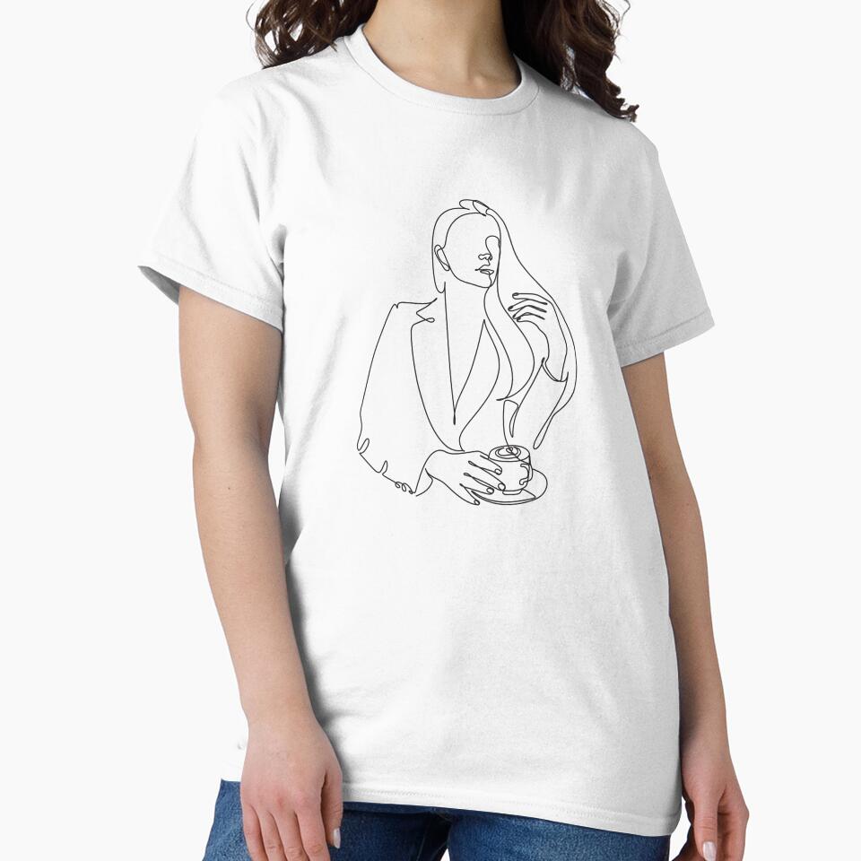 Minimalist One Line Art: Elegant Woman with Coffee Mug by ZentroShop