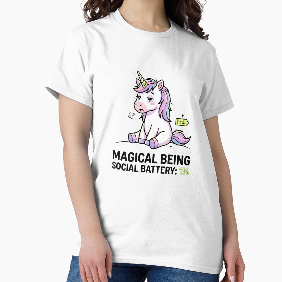 Magical Being, Social Battery 1% (Funny Unicorn Meme) by Chartreuse Unicorn