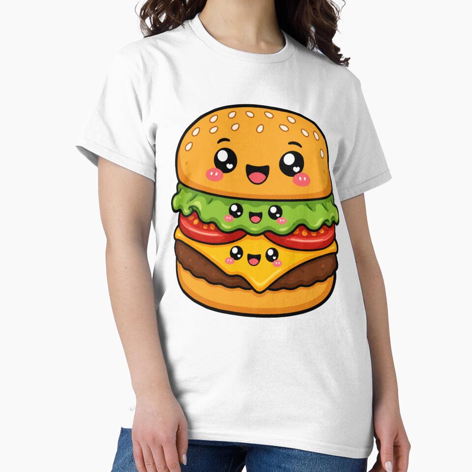 Kawaii Happy Burger Cartoon | Cute Cheeseburger Chibi Food Art by MonkeyVibe