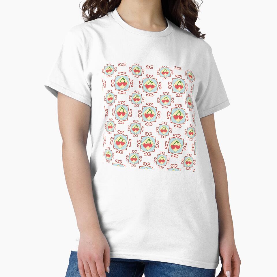 Seamless pattern, cherry heart frame, retro style. by Teenidesign