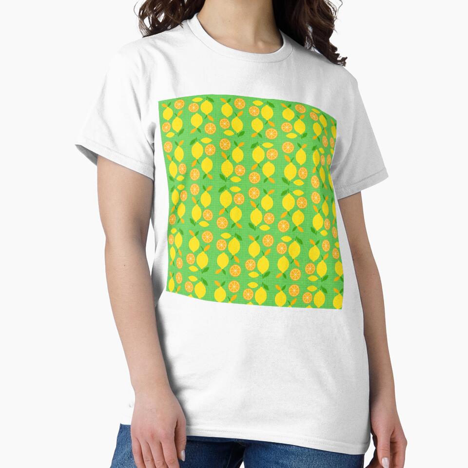 Citrus Geometry – Lemons and Oranges on Green Grid by Asbiell
