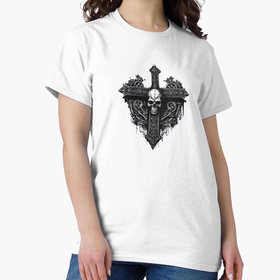 Gothic Skull Cross TEE Shirt by Shorfin