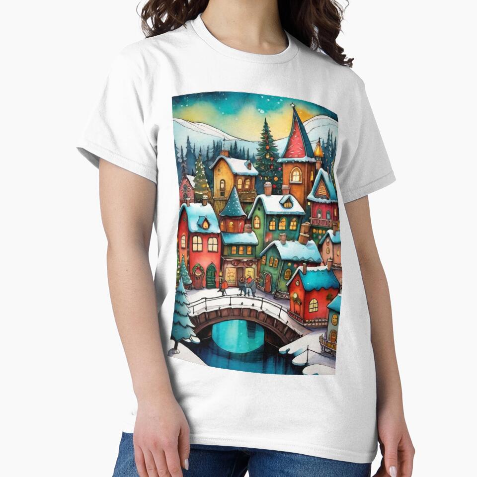 Christmas Holiday Town with Bridge by ArTeaCupcake