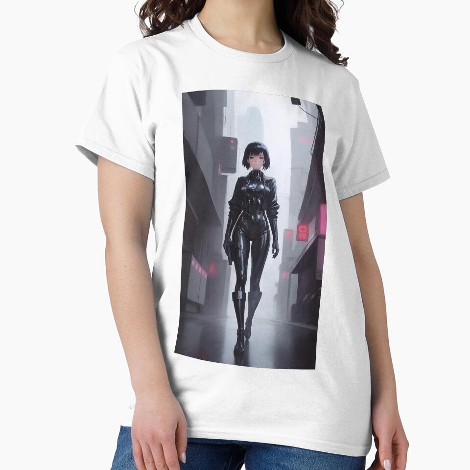 Cyberpunk Woman Walking Through Neon City by D6rkT3chDemon