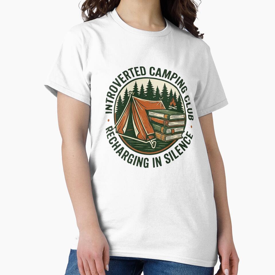 Introverted Camping Club Shirt, Recharge in Silence Tee, Vintage Camping Graphic, Book Lover Camping Shirt, Grunge Outdoors Introvert Tee by MS Pod Studio