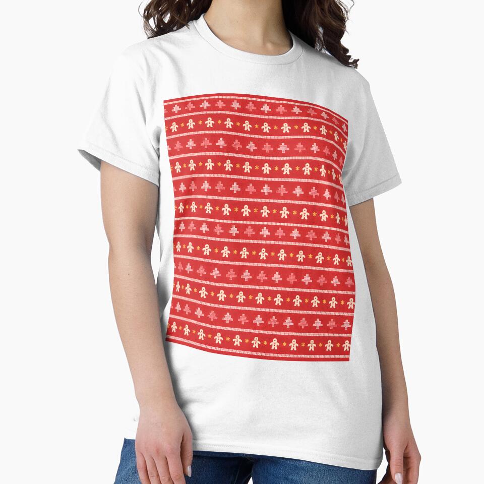 Red Christmas Gingerbread Ugly Sweater Pattern Design by DrawHandArt