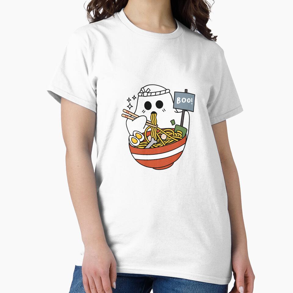 Cute Ghost Eating Ramen Bowl – Kawaii Halloween Design by station-one
