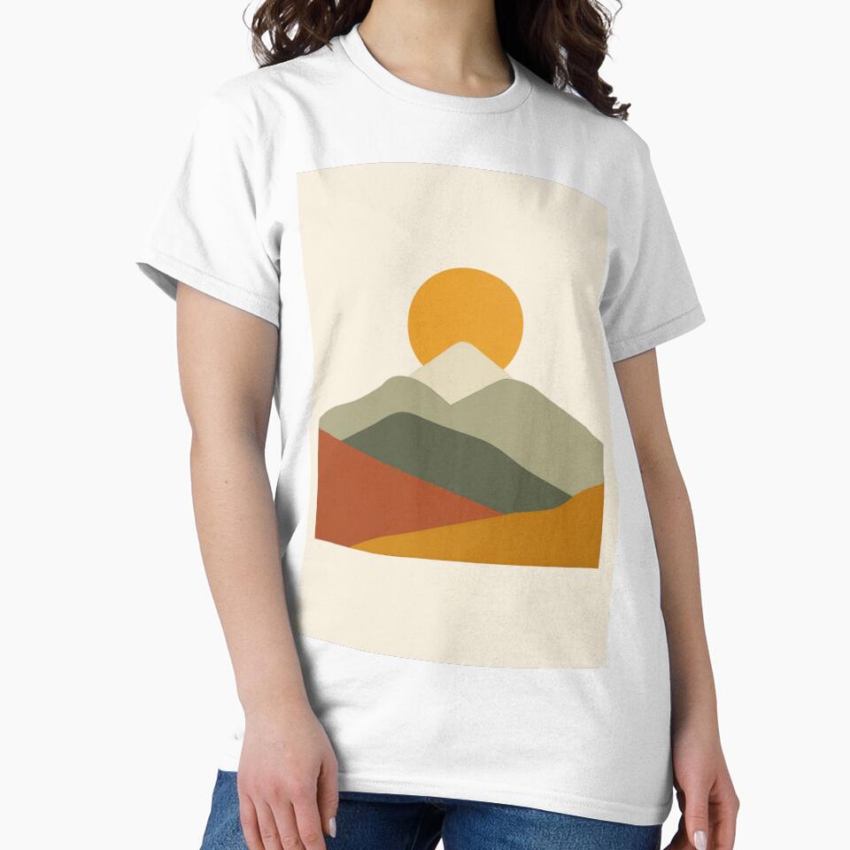 Boho Mustard Sun Mountain Range Minimalist Print by ChromaLens