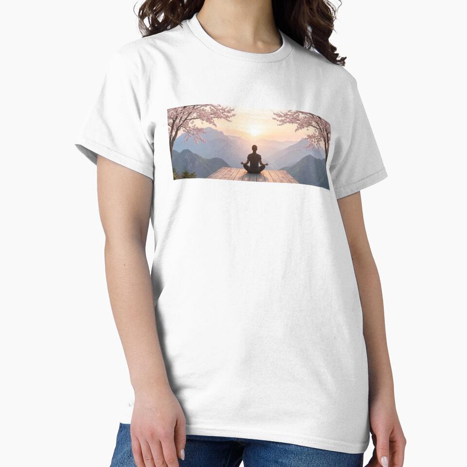 Mindfulness Meditation on a Mountain Top Cherry Blossoms by Monocromo Shop