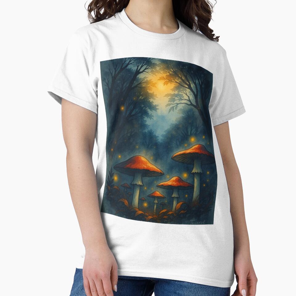 Enchanted Red Mushrooms – Mystical Moonlit Forest Art by The Rogue Mark