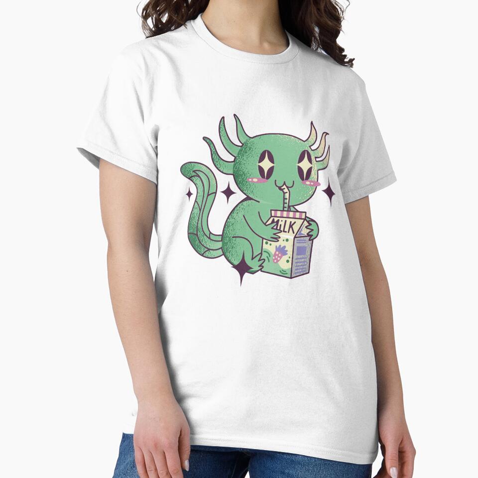 Kawaii Axolotl drinking Strawberry milk - bubble tea by Paperfly Studio