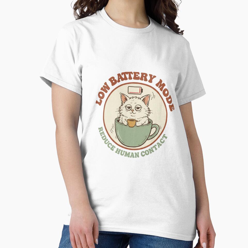 Low Battery Mode Reduce Human Contact  Funny Introvert Antisocial Cat Gift by CozyPanicStudio