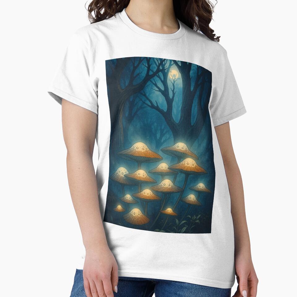 Moonlit Glowing Mushrooms – Mystical Enchanted Forest Art by The Rogue Mark