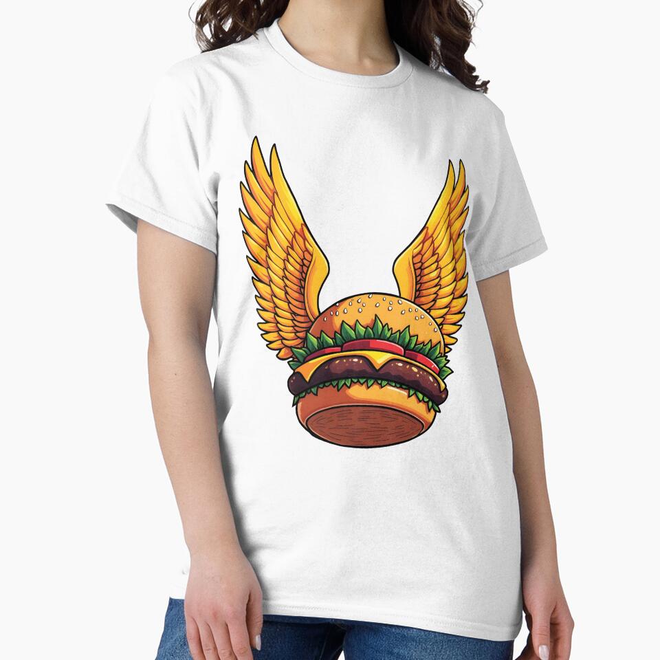 Flying Burger with Golden Wings: Magical Comic-Style Art by WAUZ