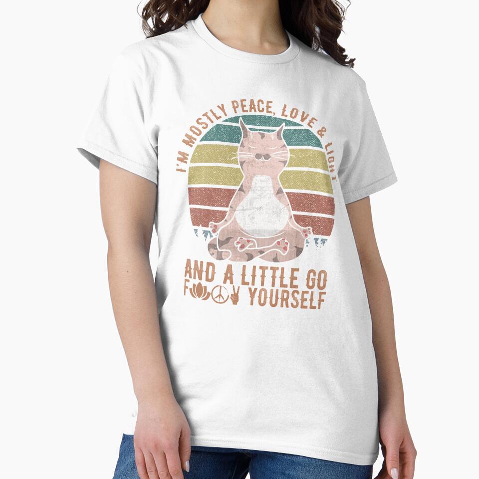 I'm mostly peace love and light and a little go yoga cat funny meditation vintage humor saying by alenaz