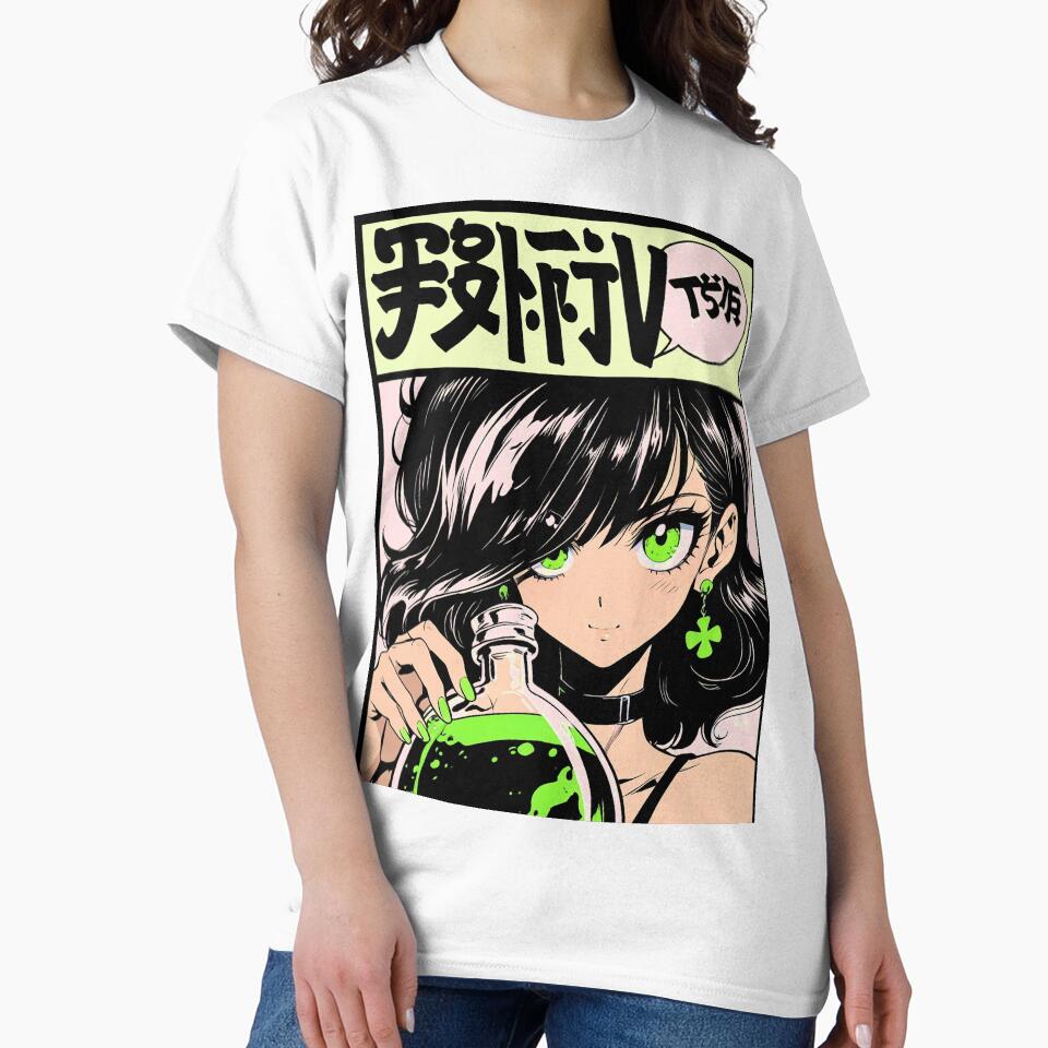 Anime Girl with Green Toxic Potion - Retro 90s Manga Aesthetic by ShadowsInk