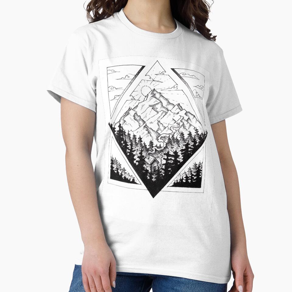 Home , Ink illustration Cabin in the Mountains by Amanda Irene