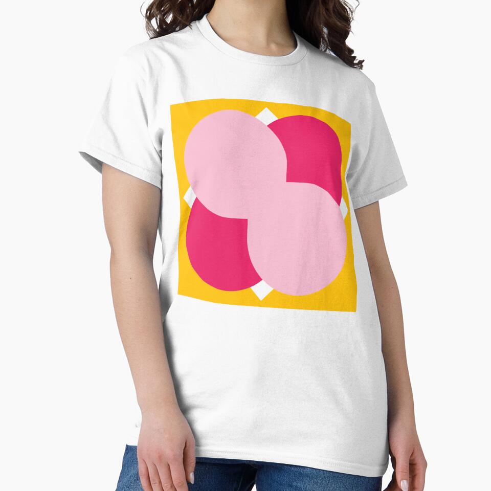 Vibrant Abstract Geometric Circles Art - Pink Red Overlap on Sunny Yellow Background by Faali950