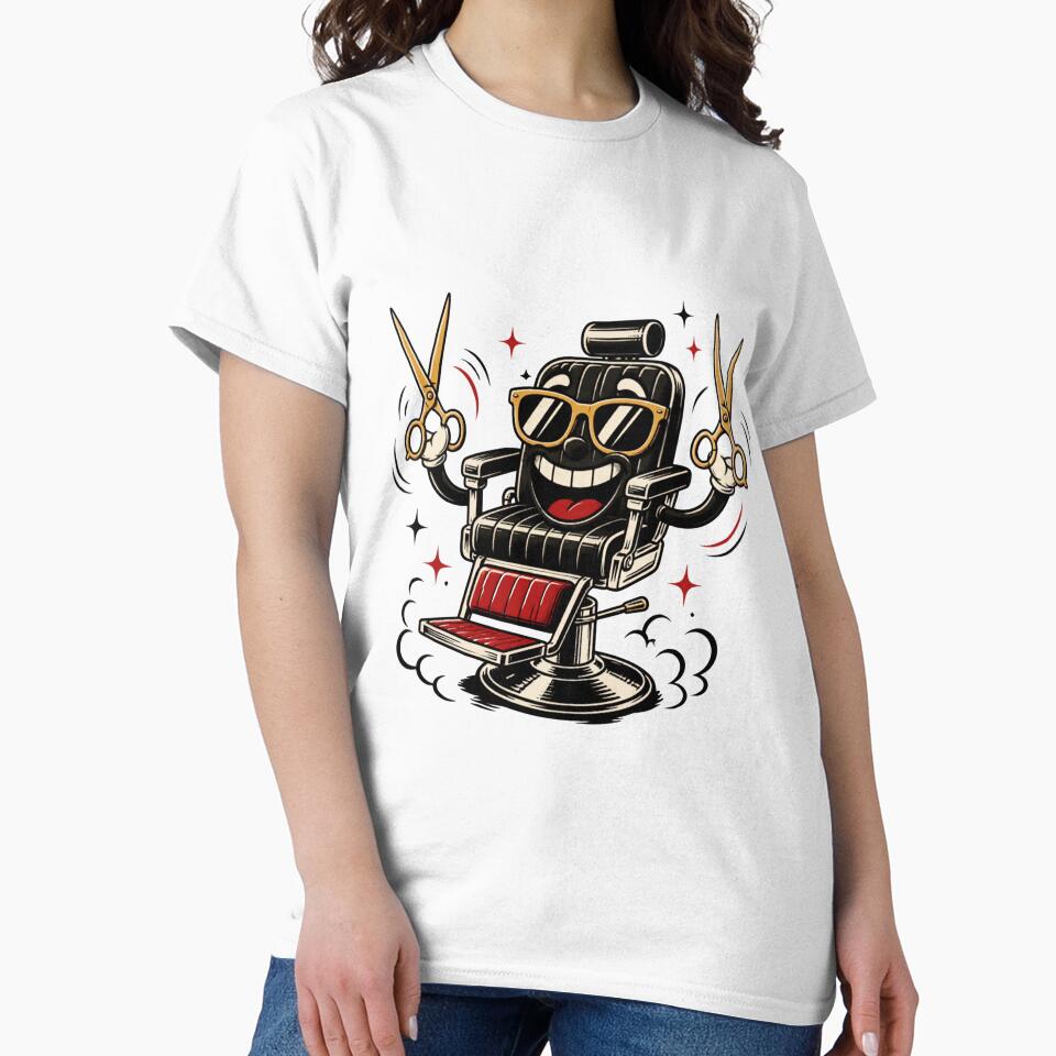 Funny Retro Cartoon Barber Chair with Scissors Design by Barber MD Culture