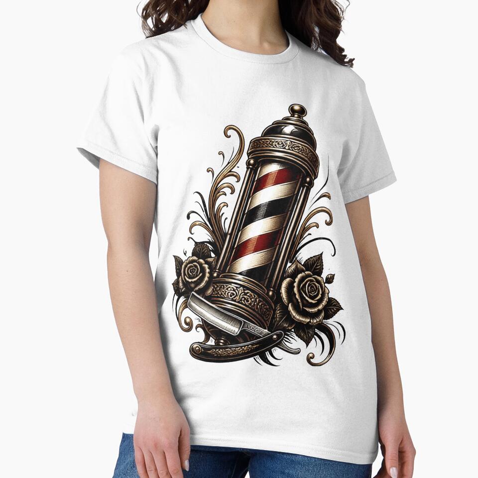 Vintage Barber Pole and Straight Razor Tattoo Flash by Barber MD Culture