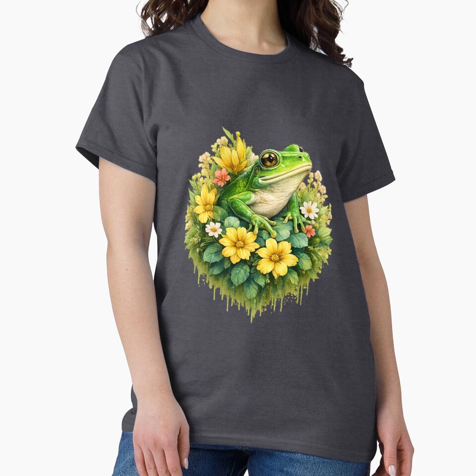 Floral Frog: Vibrant Nature Art with Droplet Effect by 63Hotpeppers