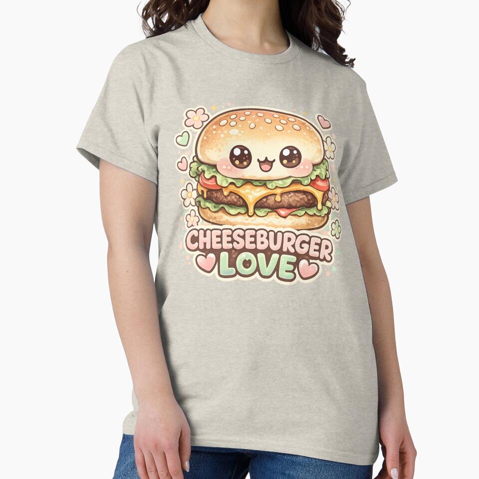 Cute Cheeseburger Love: Kawaii Adorable Food Art Character Hearts Design by irfanshikh
