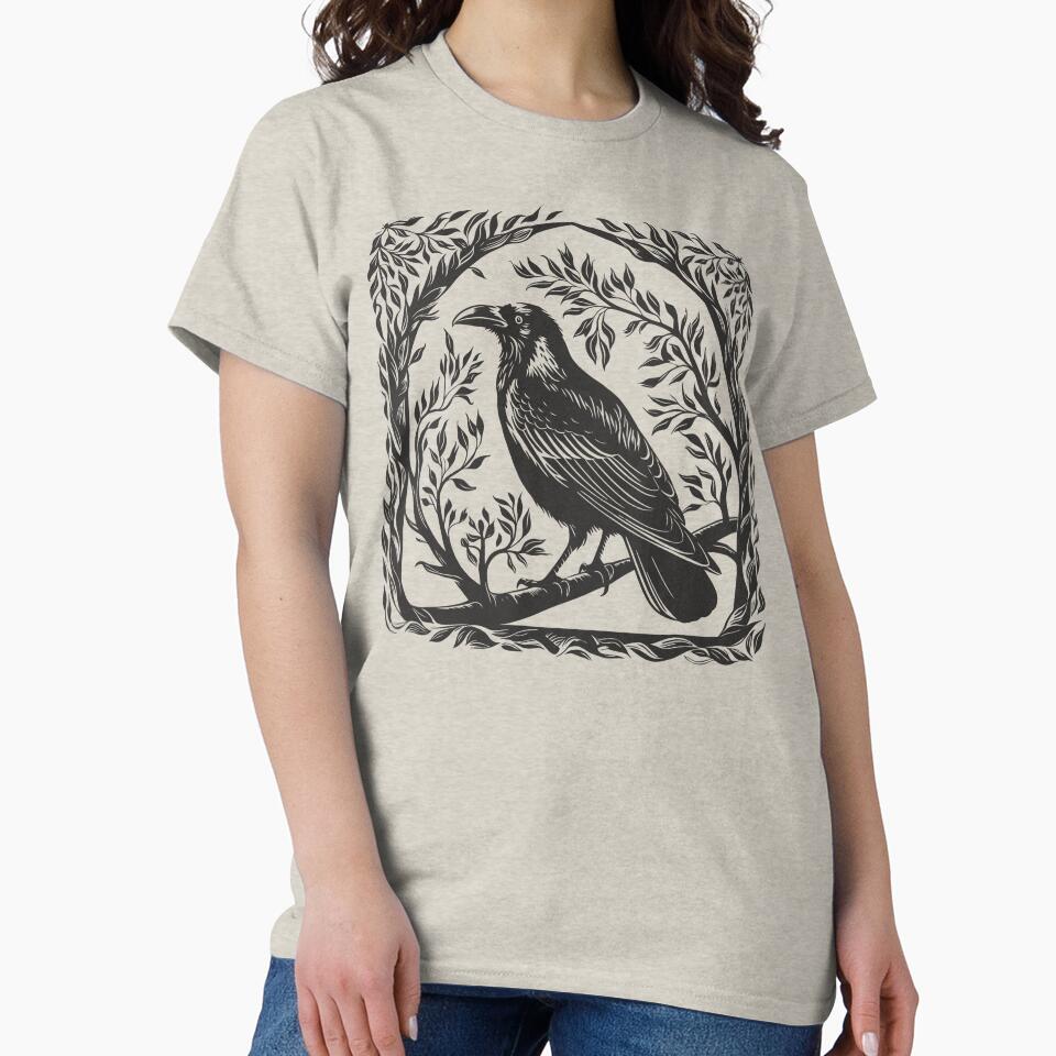 Raven Folk Art Gothic Botanical Bird Crowcore by Y-Vibes