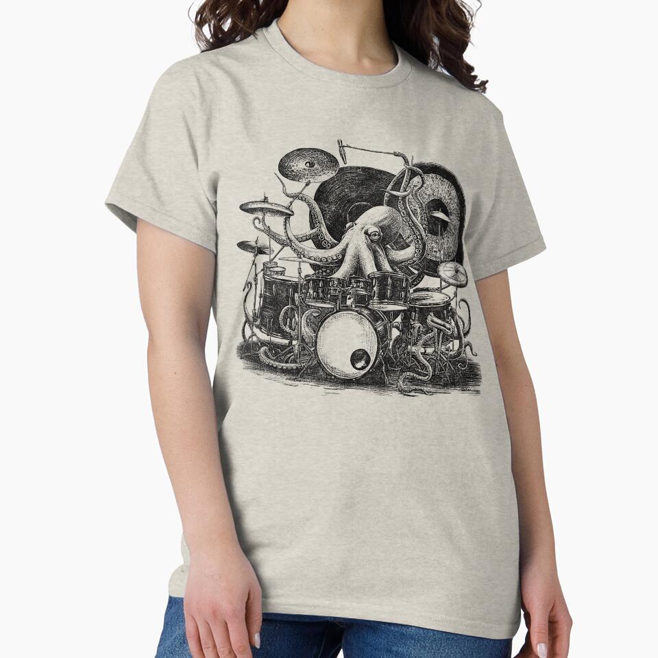 Octopus Playing Drums Funny Rock Musician by RetroVoyages