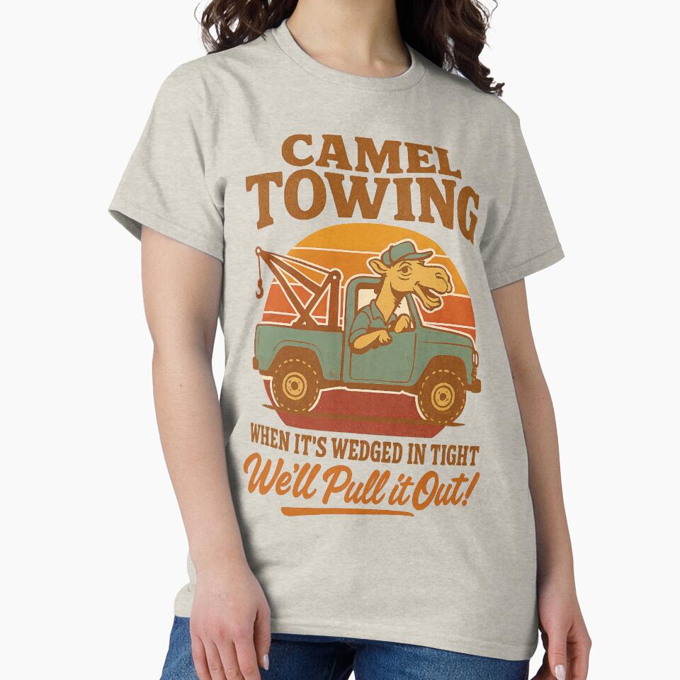 Camel Towing – Funny Retro Pun Tow Truck Humor Design by Victor Shadehorn