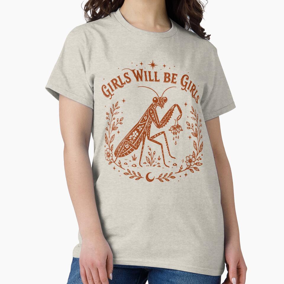 Girls Will Be Girls Praying Mantis, Feminist Insect, Vintage Botanical Mantis, Nature Lover Gift by Sprinkle12345