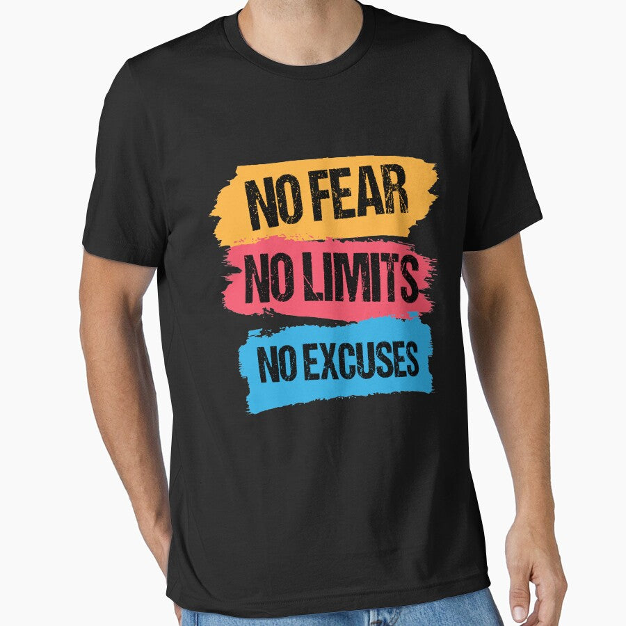 Motivational Tee Shirt ,No Fear No Limits No Excuses,Body Workout by Red Line