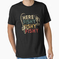 Here Fishy Fishy Fishy funny retro fishing rod fisherman gift for papa birthday by Majesticoo