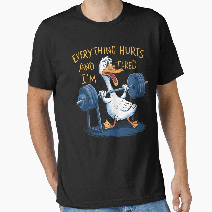 Everything Hurts And I'm Tired Duck Funny Workout Gym by LeoVargasVelha