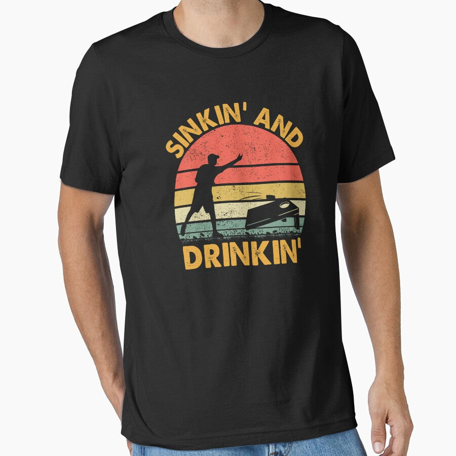 Sinkin' and Drinkin' - Funny Cornhole Playing Beer Drinking by jingdomdesgine