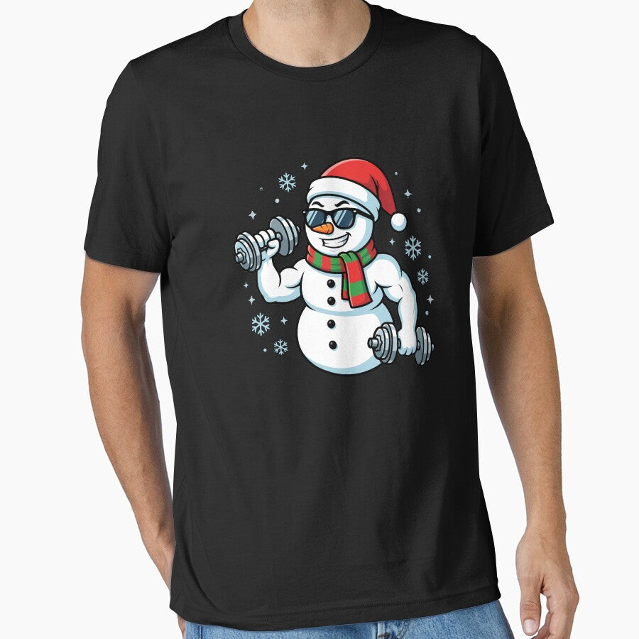 Christmas Snowman Weightlifter Gym Funny Workout Gear by DynamicDesign