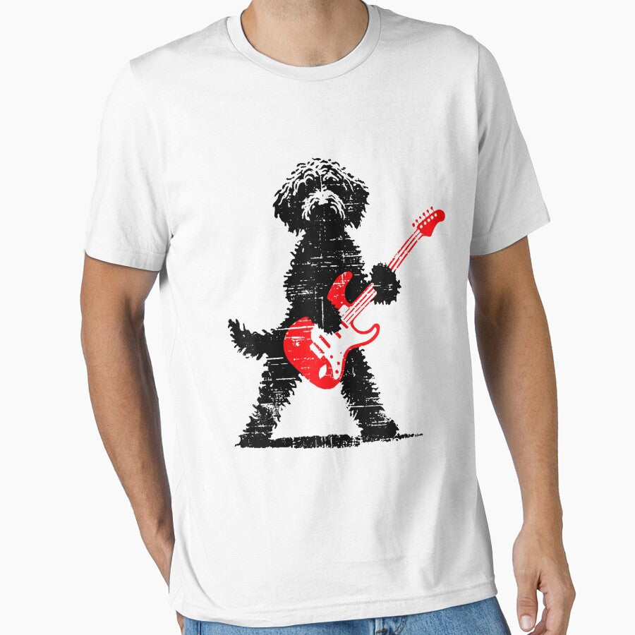 Vintage Goldendoodle Rock Playing Guitar Dog Music by studiopekepeke