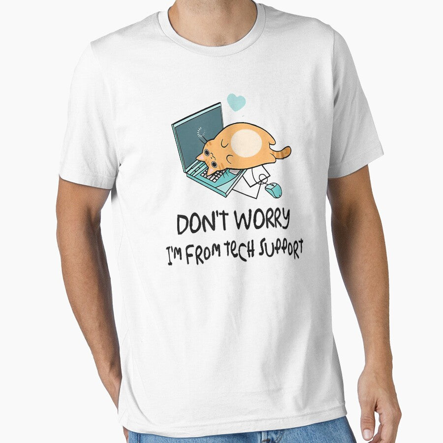 Funny Saying Im From Tech Support Cute Cat With Computer T-Shirt by tinhpham