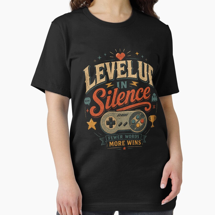 Level Up in Silence | Funny Introvert Gamer Shirt | Retro Gaming T-Shirt | Fewer Words More Wins Gift for Gamers by WeMerch-Art