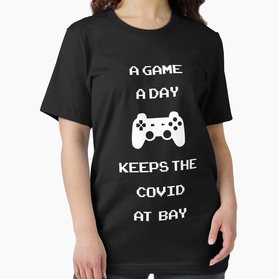 Gamer nutrition facts: A game a day keeps the COVID at bay funny retro gamer slogan (dark mode) by Deegital18