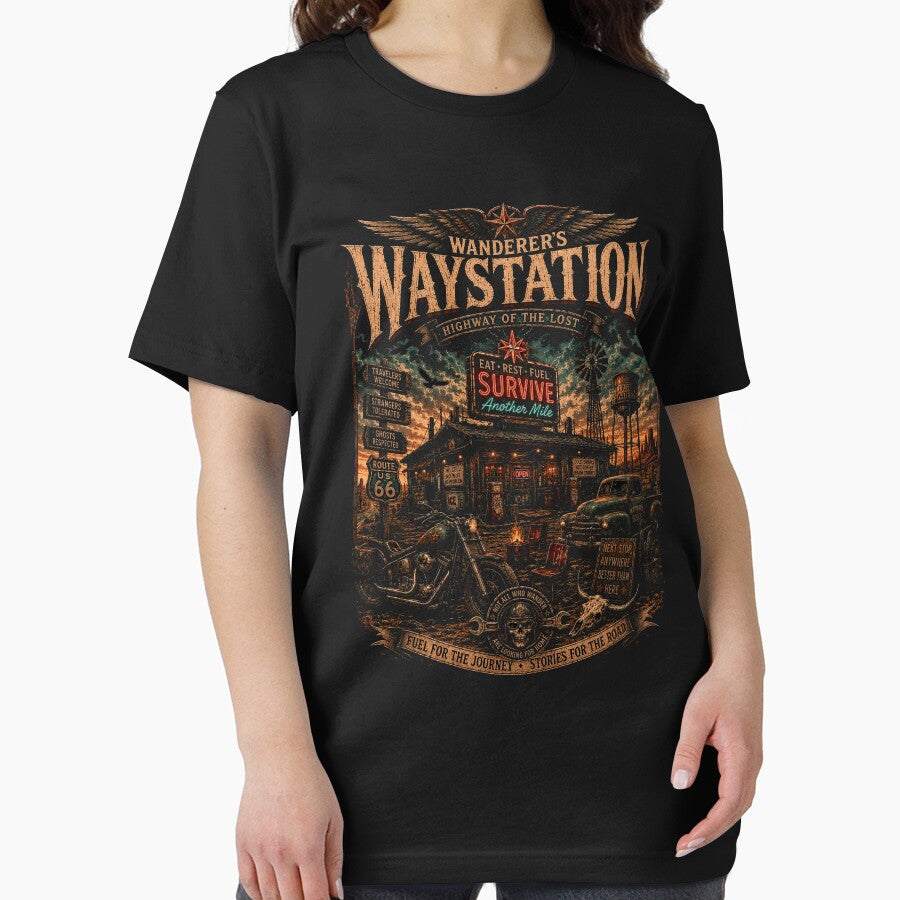 WANDERER’S WAYSTATION | Vintage Roadside T-Shirt | Highway Of The Lost | RetroCrypt Studio by RetroCrypt Studio