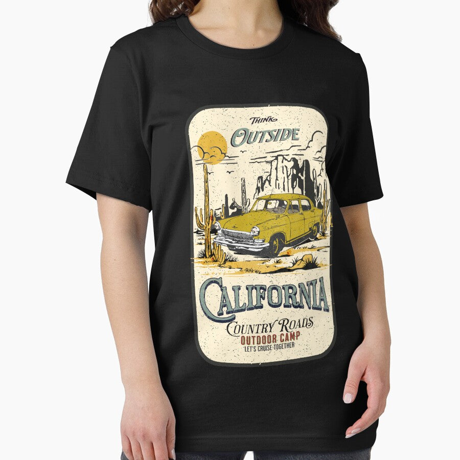 Think Outside California Country Roads: Outdoor Camp Graphic  Tee by Chonguissa Fashion