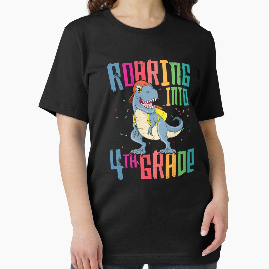 4th Grade T Rex Roaring Back to School T-Shirt Dinosaur Boy by 14thFloor