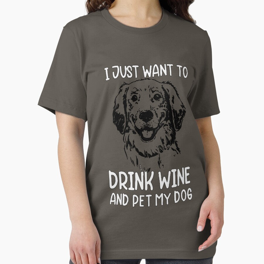 Womens I Just Want to Drink Wine and Pet My Dog Funny Humor Puppy Lover by Fivestars  ⭐⭐⭐⭐⭐