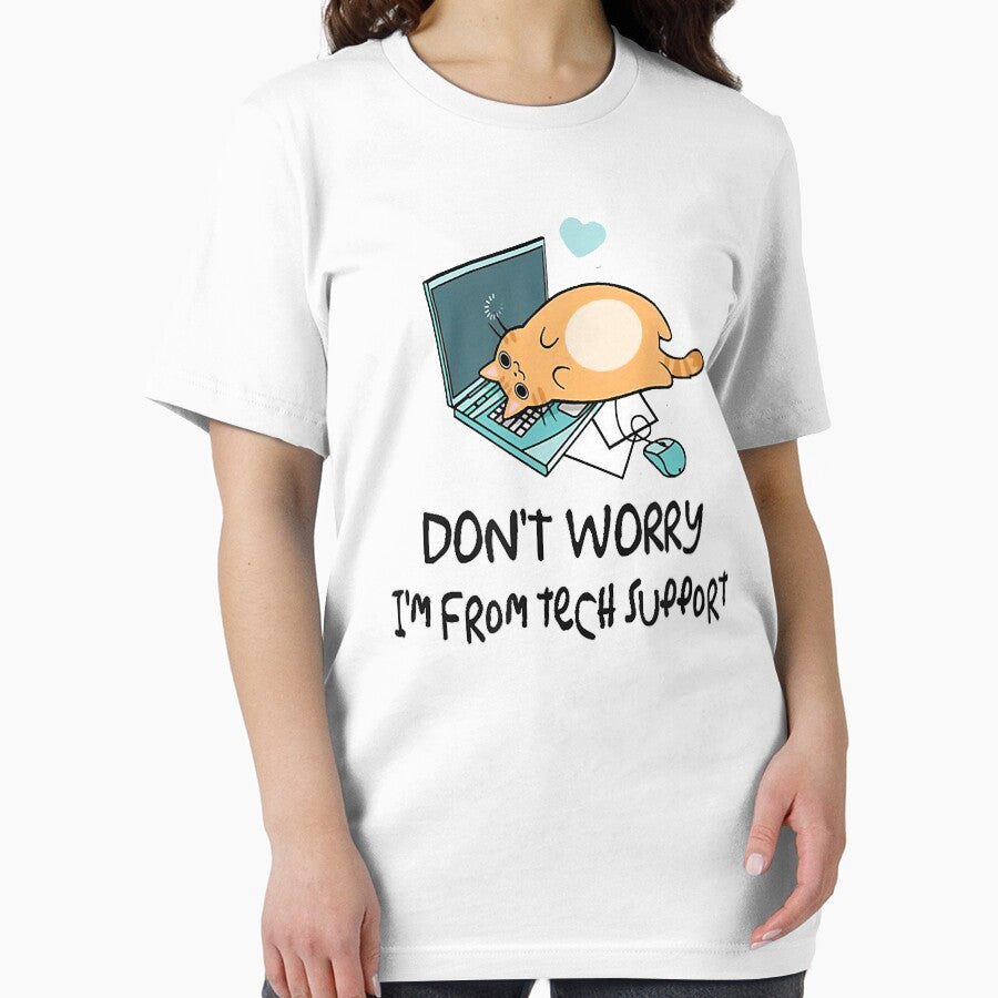 Funny Saying Im From Tech Support Cute Cat With Computer T-Shirt by tinhpham