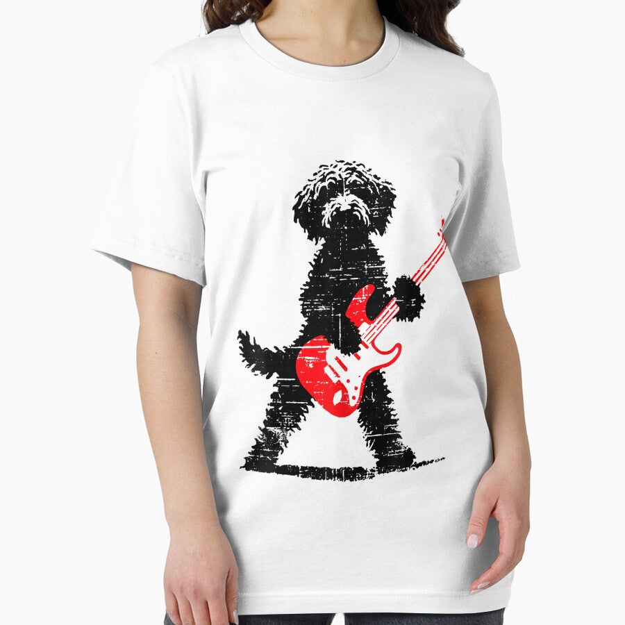 Vintage Goldendoodle Rock Playing Guitar Dog Music by studiopekepeke