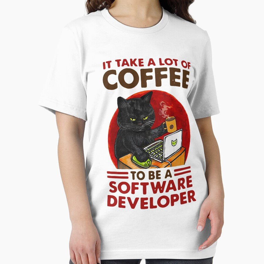 BLACK CAT DRINK COFFEE IT TAKE A LOT OF COFFEE TO BE A SOFT DEVELOPER SHIRT1 by NormaEng